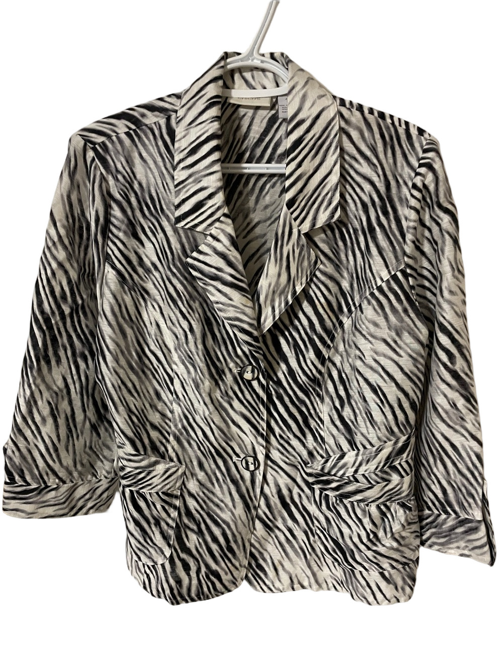 Chico's Linen Blend Black and White Zebra Print Blazer Size 1